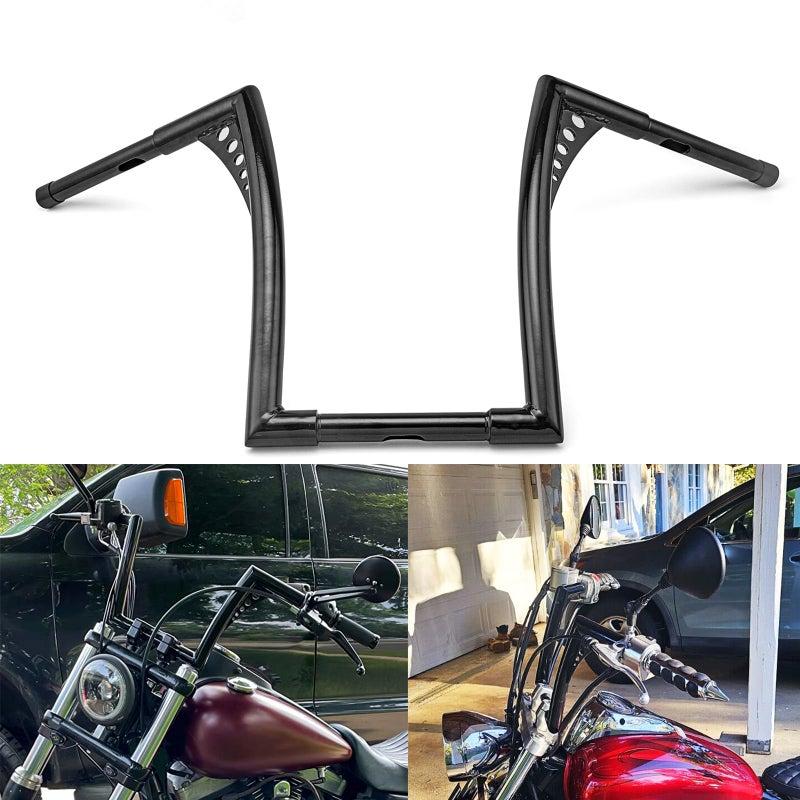 WSays 10" Rise Ape Hangers Handlebar 1-1/4" Diameter Bar Compatible with Harley Sportster XL 1200 883 Touring Road Glide Road King Softail Dyna Models, Gloss Black - Image 1